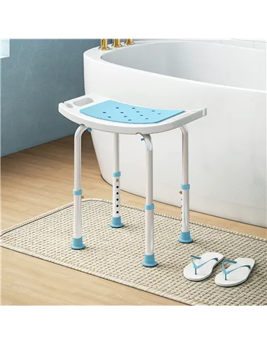 HOMCOM Shower Chair, Adjustable Height Shower Stool with Aluminium Frame and Non-Slip Feet, Bathtub Stool Seat for Elderly Disab