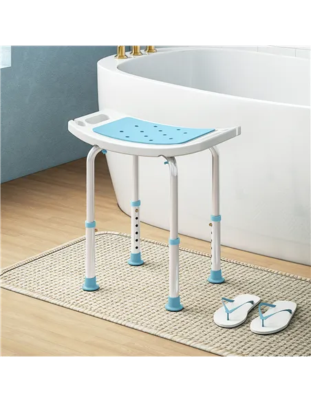 HOMCOM Shower Chair, Adjustable Height Shower Stool with Aluminium Frame and Non-Slip Feet, Bathtub Stool Seat for Elderly Disab