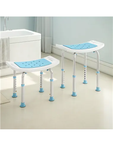 HOMCOM Shower Chair, Adjustable Height Shower Stool with Aluminium Frame and Non-Slip Feet, Bathtub Stool Seat for Elderly Disab