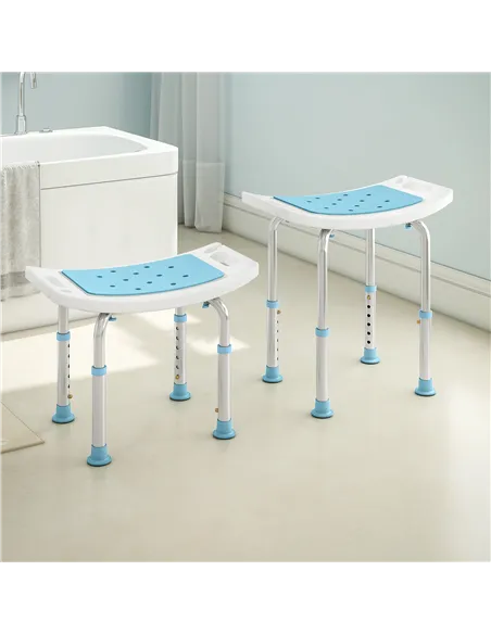 HOMCOM Shower Chair, Adjustable Height Shower Stool with Aluminium Frame and Non-Slip Feet, Bathtub Stool Seat for Elderly Disab