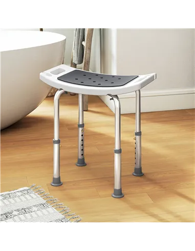 HOMCOM Shower Chair, Adjustable Height Shower Stool with Aluminium Frame and Non-Slip Feet, Bathtub Stool Seat for Elderly Disab