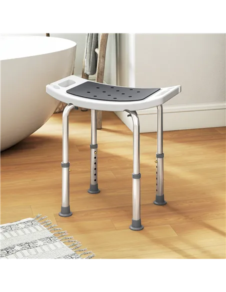 HOMCOM Shower Chair, Adjustable Height Shower Stool with Aluminium Frame and Non-Slip Feet, Bathtub Stool Seat for Elderly Disab