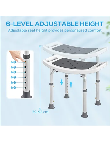 HOMCOM Shower Chair, Adjustable Height Shower Stool with Aluminium Frame and Non-Slip Feet, Bathtub Stool Seat for Elderly Disab