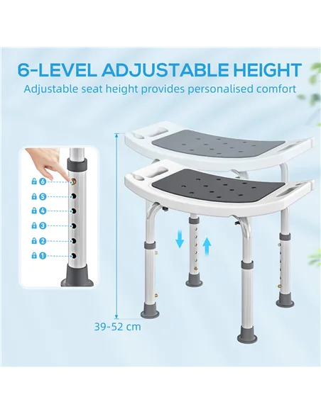 HOMCOM Shower Chair, Adjustable Height Shower Stool with Aluminium Frame and Non-Slip Feet, Bathtub Stool Seat for Elderly Disab