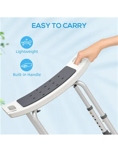 HOMCOM Shower Chair, Adjustable Height Shower Stool with Aluminium Frame and Non-Slip Feet, Bathtub Stool Seat for Elderly Disab