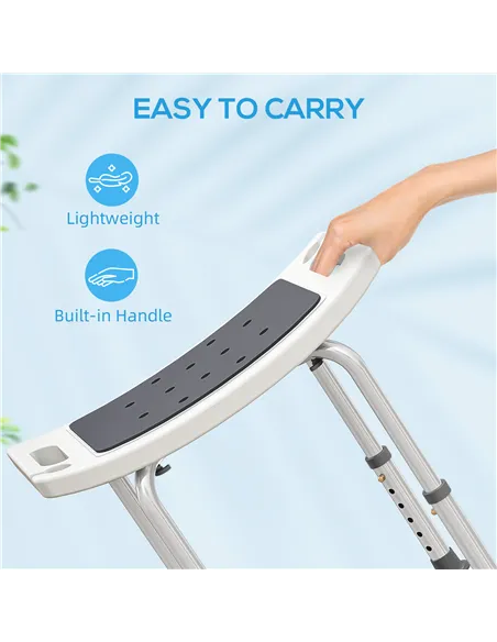 HOMCOM Shower Chair, Adjustable Height Shower Stool with Aluminium Frame and Non-Slip Feet, Bathtub Stool Seat for Elderly Disab