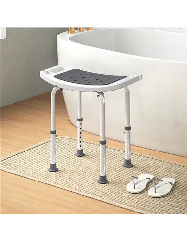 HOMCOM Shower Chair, Adjustable Height Shower Stool with Aluminium Frame and Non-Slip Feet, Bathtub Stool Seat for Elderly Disab
