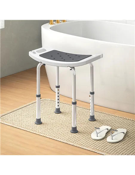 HOMCOM Shower Chair, Adjustable Height Shower Stool with Aluminium Frame and Non-Slip Feet, Bathtub Stool Seat for Elderly Disab
