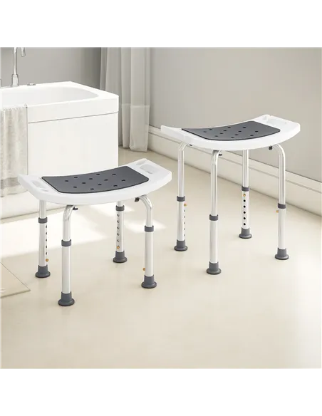 HOMCOM Shower Chair, Adjustable Height Shower Stool with Aluminium Frame and Non-Slip Feet, Bathtub Stool Seat for Elderly Disab