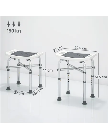HOMCOM 44-51.5cm Aluminium Frame Shower/Bath Stool - Grey