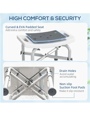 HOMCOM 44-51.5cm Aluminium Frame Shower/Bath Stool - Grey