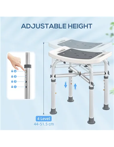 HOMCOM 44-51.5cm Aluminium Frame Shower/Bath Stool - Grey