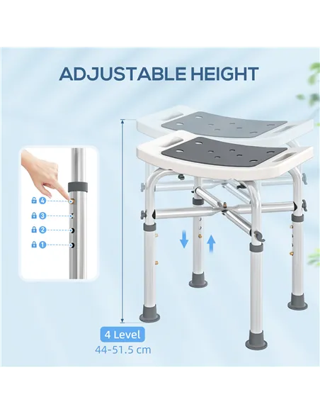 HOMCOM 44-51.5cm Aluminium Frame Shower/Bath Stool - Grey