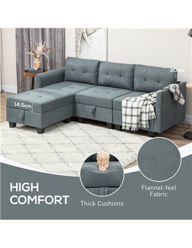 HOMCOM 'L' Shape Modular Sofa, with Storage - Dark Grey