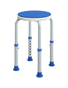 HOMCOM 360° Swivel Shower Chair, Height Adjustable Aluminium Shower Stool with Non-Slip Feet for Disabled, Elderly, Blue
