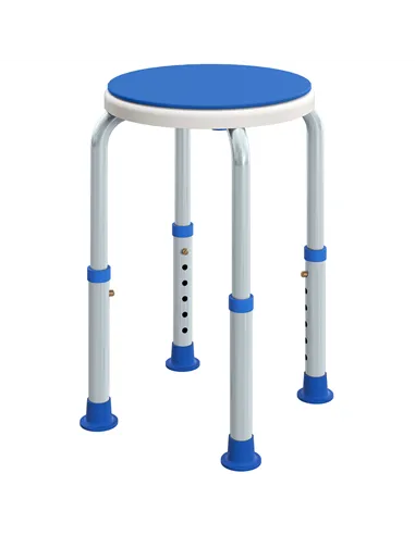 HOMCOM 360° Swivel Shower Chair, Height Adjustable Aluminium Shower Stool with Non-Slip Feet for Disabled, Elderly, Blue