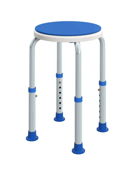 HOMCOM 360° Swivel Shower Chair, Height Adjustable Aluminium Shower Stool with Non-Slip Feet for Disabled, Elderly, Blue