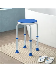 HOMCOM 360° Swivel Shower Chair, Height Adjustable Aluminium Shower Stool with Non-Slip Feet for Disabled, Elderly, Blue 2