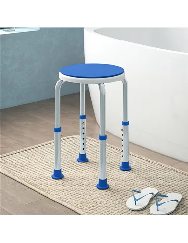 HOMCOM 360° Swivel Shower Chair, Height Adjustable Aluminium Shower Stool with Non-Slip Feet for Disabled, Elderly, Blue