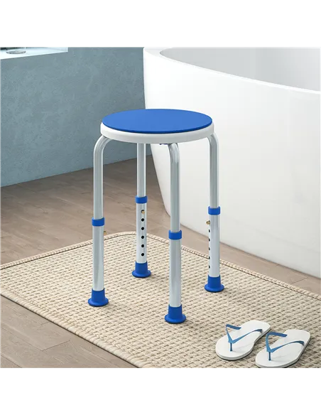 HOMCOM 360° Swivel Shower Chair, Height Adjustable Aluminium Shower Stool with Non-Slip Feet for Disabled, Elderly, Blue