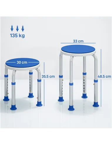 HOMCOM 360° Swivel Shower Chair, Height Adjustable Aluminium Shower Stool with Non-Slip Feet for Disabled, Elderly, Blue