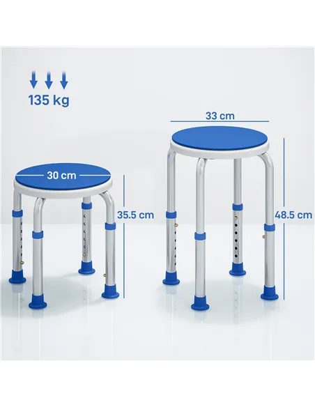 HOMCOM 360° Swivel Shower Chair, Height Adjustable Aluminium Shower Stool with Non-Slip Feet for Disabled, Elderly, Blue