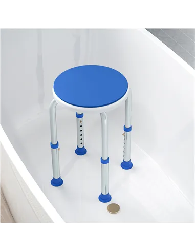 HOMCOM 360° Swivel Shower Chair, Height Adjustable Aluminium Shower Stool with Non-Slip Feet for Disabled, Elderly, Blue