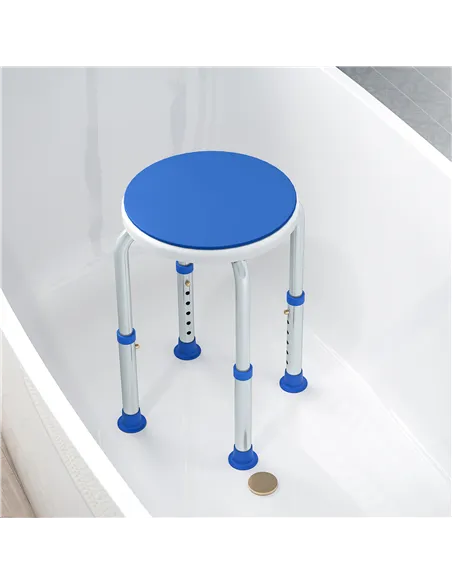 HOMCOM 360° Swivel Shower Chair, Height Adjustable Aluminium Shower Stool with Non-Slip Feet for Disabled, Elderly, Blue