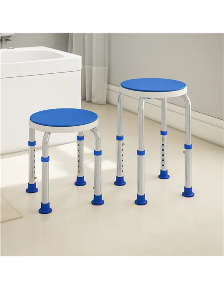 HOMCOM 360° Swivel Shower Chair, Height Adjustable Aluminium Shower Stool with Non-Slip Feet for Disabled, Elderly, Blue