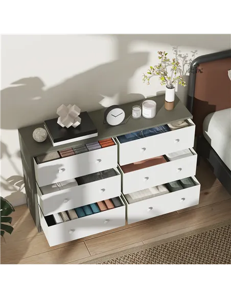 HOMCOM Chest of Drawers, Dresser with 6 Fabric Drawers - White and Grey