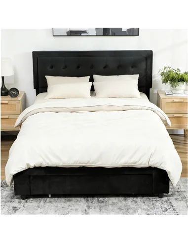 HOMCOM King Size Ottoman Bed Frame, with Front Drawer - Black