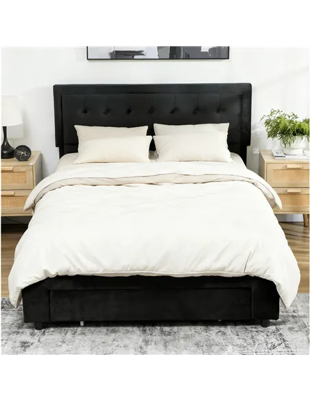 HOMCOM King Size Ottoman Bed Frame, with Front Drawer - Black