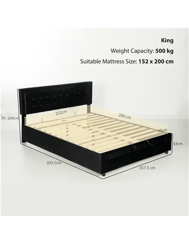 HOMCOM King Size Ottoman Bed Frame, with Front Drawer - Black