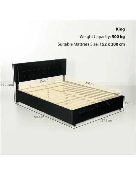 HOMCOM King Size Ottoman Bed Frame, with Front Drawer - Black