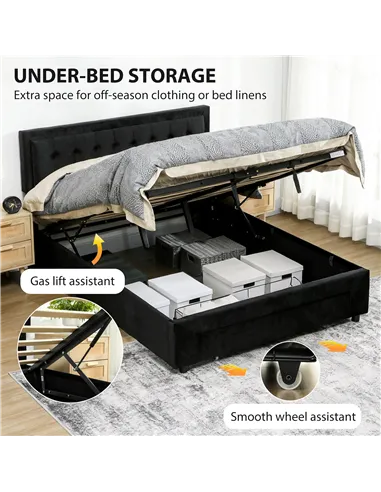 HOMCOM King Size Ottoman Bed Frame, with Front Drawer - Black