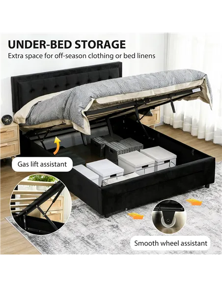 HOMCOM King Size Ottoman Bed Frame, with Front Drawer - Black