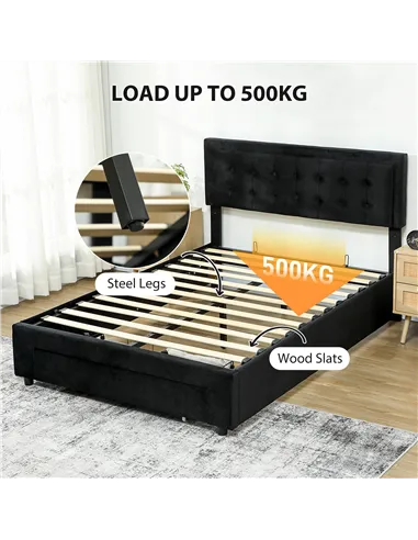 HOMCOM King Size Ottoman Bed Frame, with Front Drawer - Black