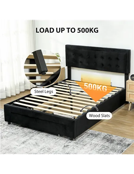 HOMCOM King Size Ottoman Bed Frame, with Front Drawer - Black
