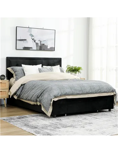 HOMCOM King Size Ottoman Bed Frame, with Front Drawer - Black