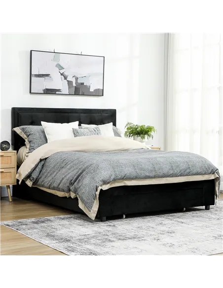 HOMCOM King Size Ottoman Bed Frame, with Front Drawer - Black
