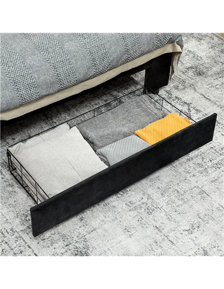 HOMCOM King Size Ottoman Bed Frame, with Front Drawer - Black