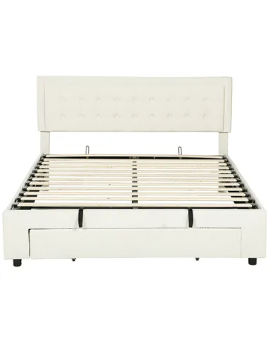 HOMCOM King Size Ottoman Bed Frame, with Front Drawer - Cream