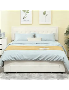 HOMCOM King Size Ottoman Bed Frame, with Front Drawer - Cream 2