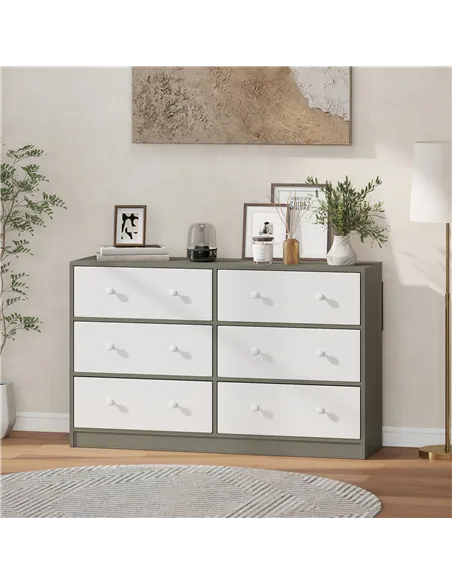 HOMCOM Chest of Drawers, Dresser with 6 Fabric Drawers - White and Grey