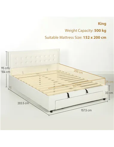 HOMCOM King Size Ottoman Bed Frame, with Front Drawer - Cream