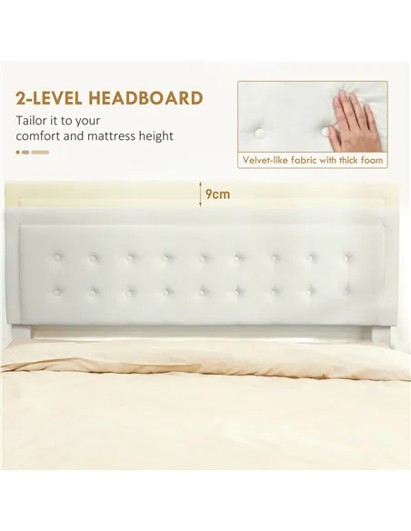 HOMCOM King Size Ottoman Bed Frame, with Front Drawer - Cream