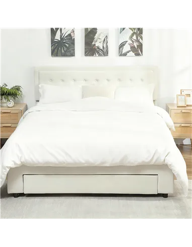 HOMCOM King Size Ottoman Bed Frame, with Front Drawer - Cream