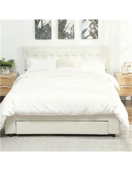 HOMCOM King Size Ottoman Bed Frame, with Front Drawer - Cream