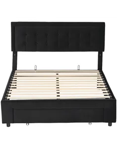 HOMCOM Double Ottoman Bed Frame, with Front Drawer - Black