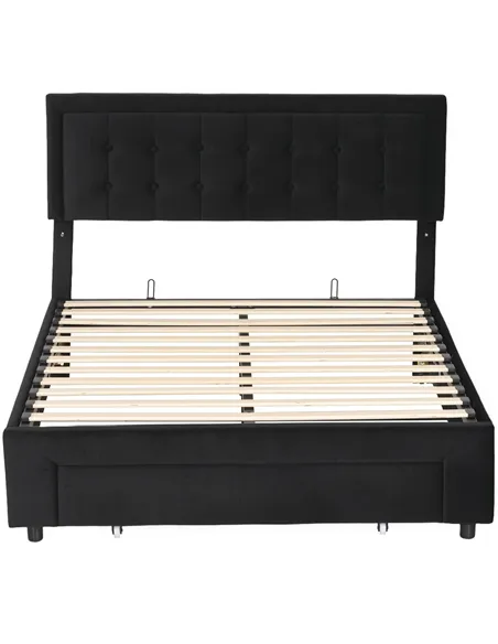 HOMCOM Double Ottoman Bed Frame, with Front Drawer - Black